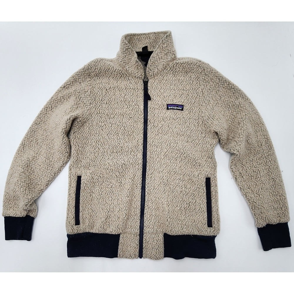 Patagonia Jacket Womens Small Oatmeal Woolyester Fleece Wool Full Zip Sweater‎